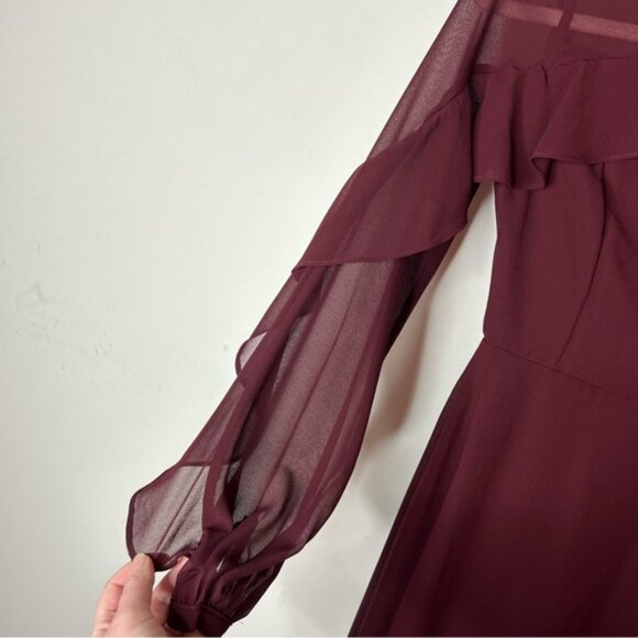 LULUS Quiet Grace Burgundy Long Sleeve Dress Burgundy Sheer Size XS - Picture 8 of 16